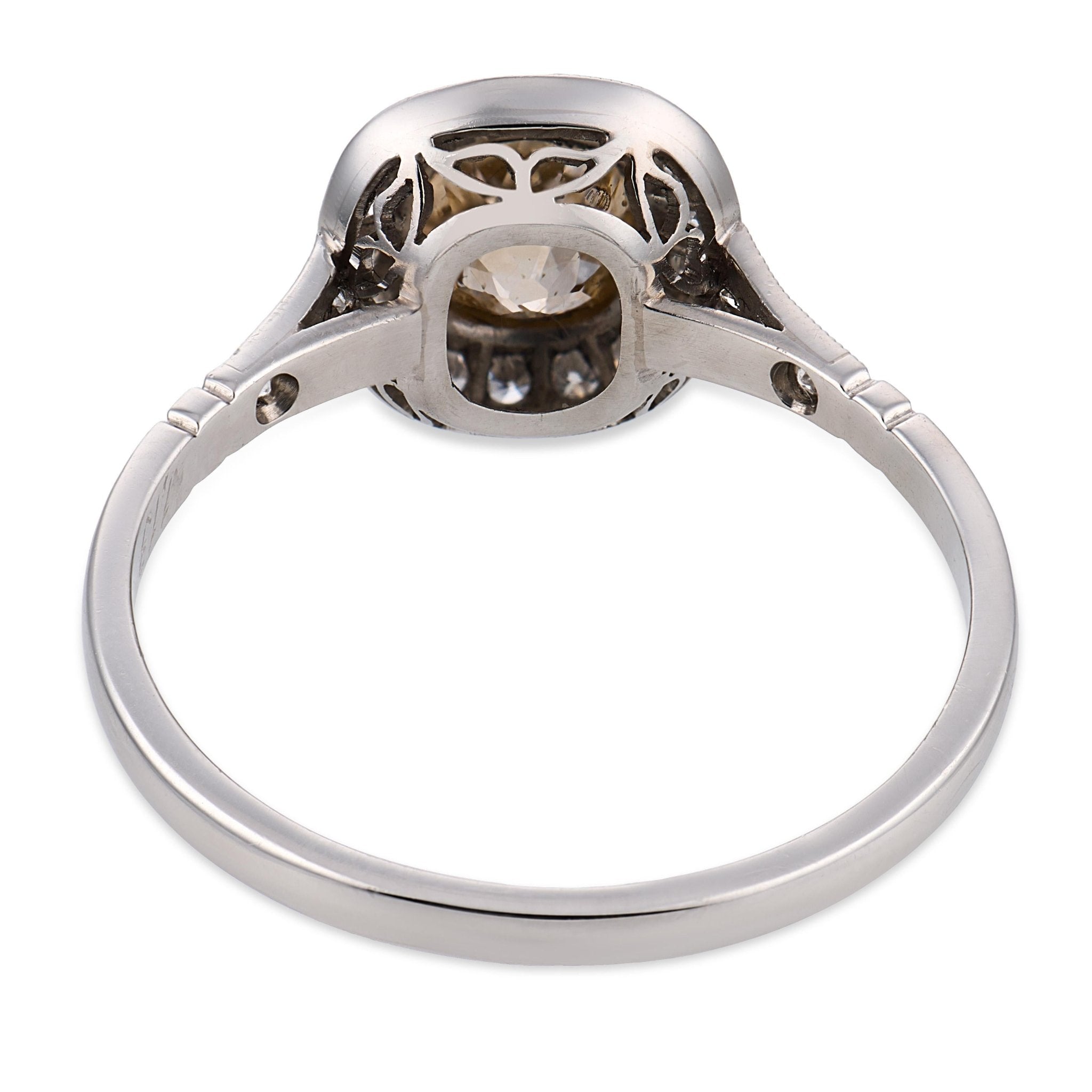 Art Deco style 1.13 carat old mine cut fancy color diamond platinum ring