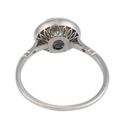 Art Deco style 1.26 carat old mine cut diamond sapphire platinum target ring