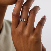 Art Deco style diamond sapphire 18k yellow gold ring