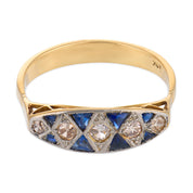 Art Deco style diamond sapphire 18k yellow gold ring