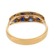 Art Deco style diamond sapphire 18k yellow gold ring
