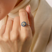 Art Deco style 1.35 carat old European cut diamond sapphire platinum target ring