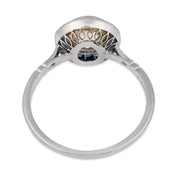 Art Deco style 1.35 carat old European cut diamond sapphire platinum target ring