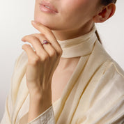 Art Deco inspired old mine cut diamond ruby target platinum ring