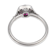 Art Deco inspired old mine cut diamond ruby target platinum ring
