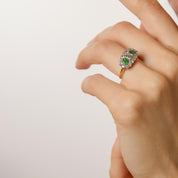 Edwardian diamond demantoid garnet 18k yellow gold platinum ring