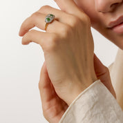 Edwardian diamond demantoid garnet 18k yellow gold platinum ring