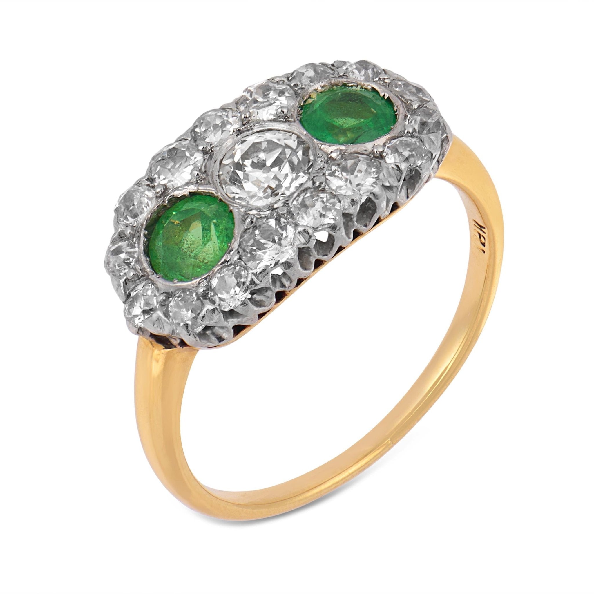 Edwardian diamond demantoid garnet 18k yellow gold platinum ring