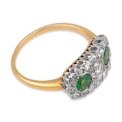 Edwardian diamond demantoid garnet 18k yellow gold platinum ring