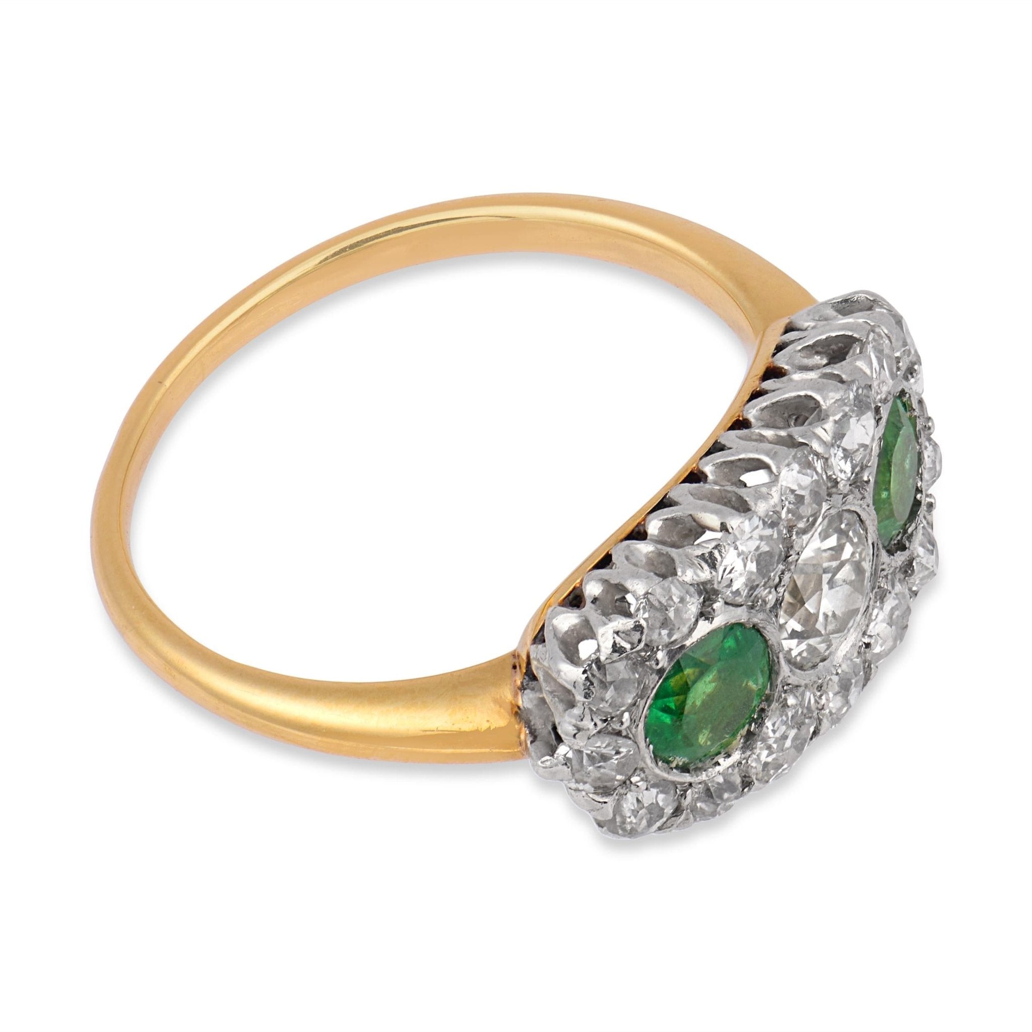 Edwardian diamond demantoid garnet 18k yellow gold platinum ring