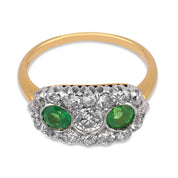 Edwardian diamond demantoid garnet 18k yellow gold platinum ring