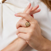 Georgian pearl black enamel mourning 18k yellow gold ring