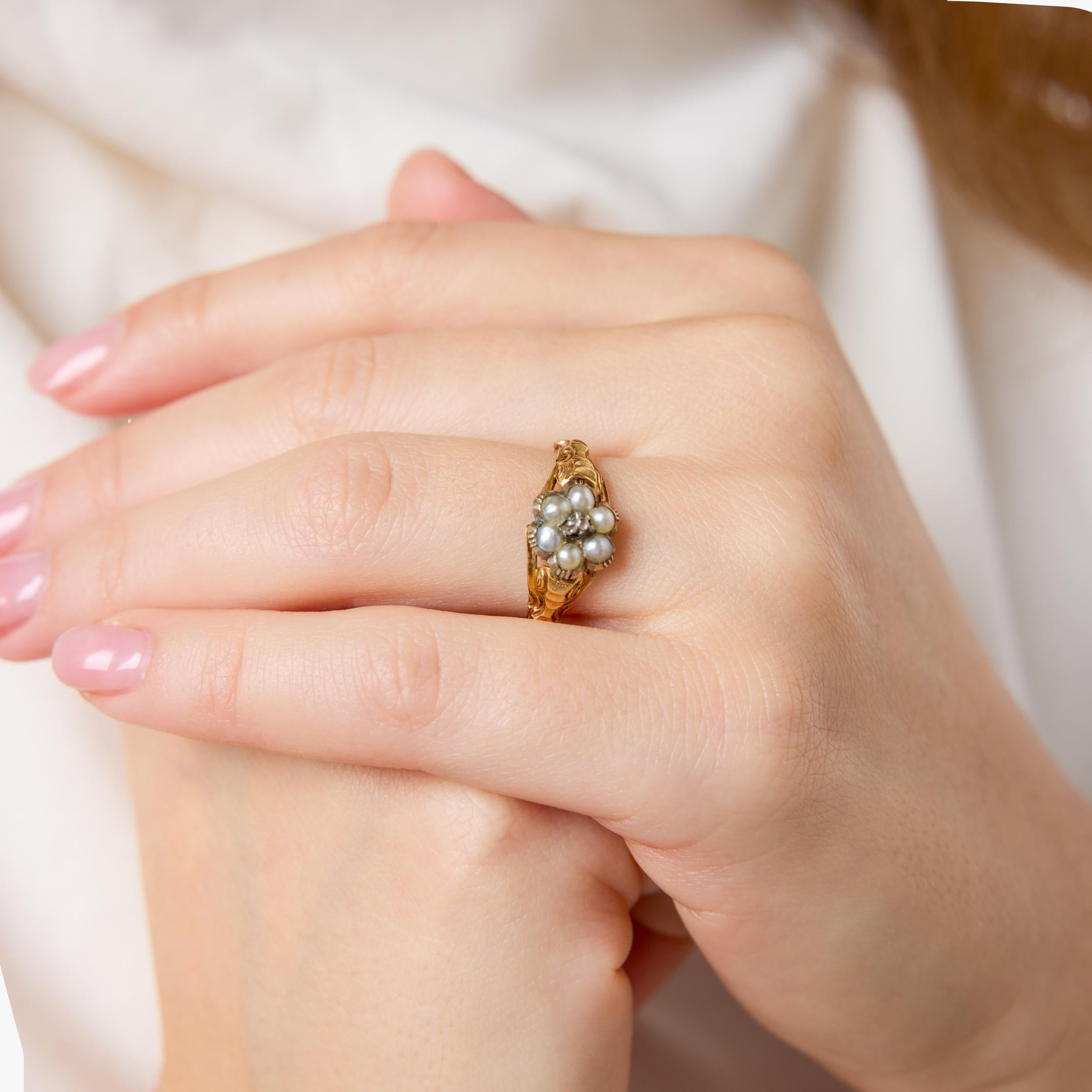 Georgian pearl mourning 9k yellow gold silver ring