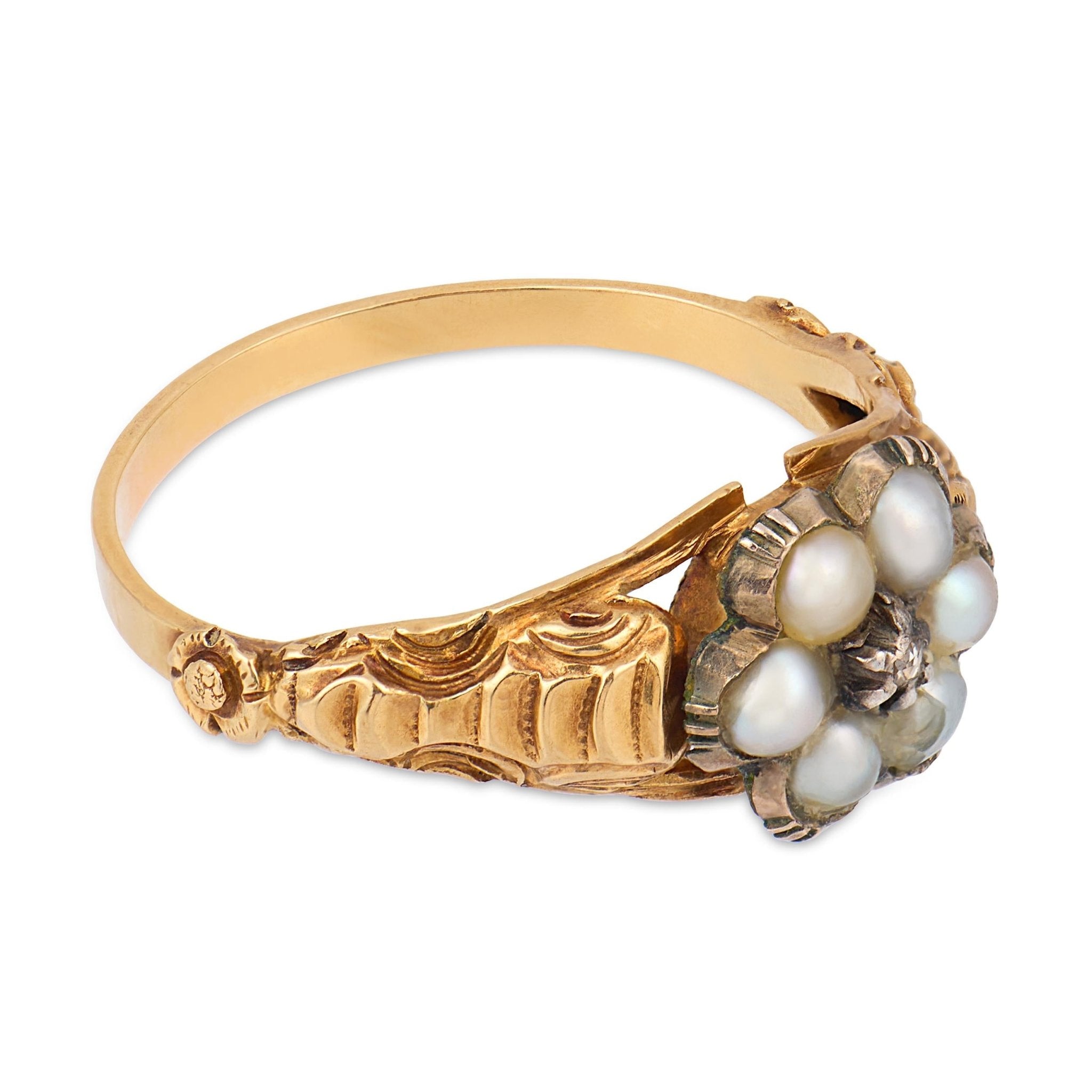 Georgian pearl mourning 9k yellow gold silver ring