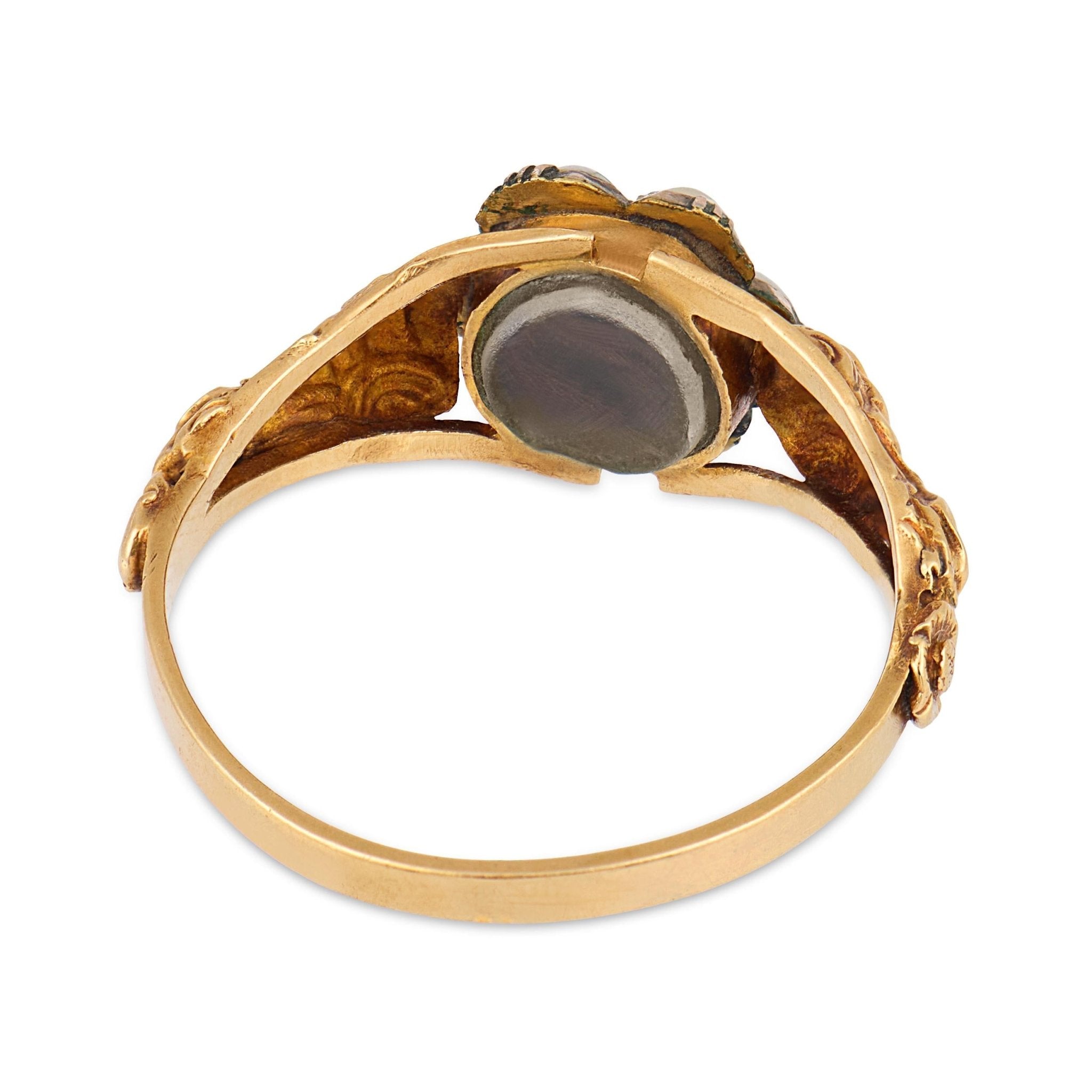 Georgian pearl mourning 9k yellow gold silver ring