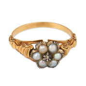 Georgian pearl mourning 9k yellow gold silver ring