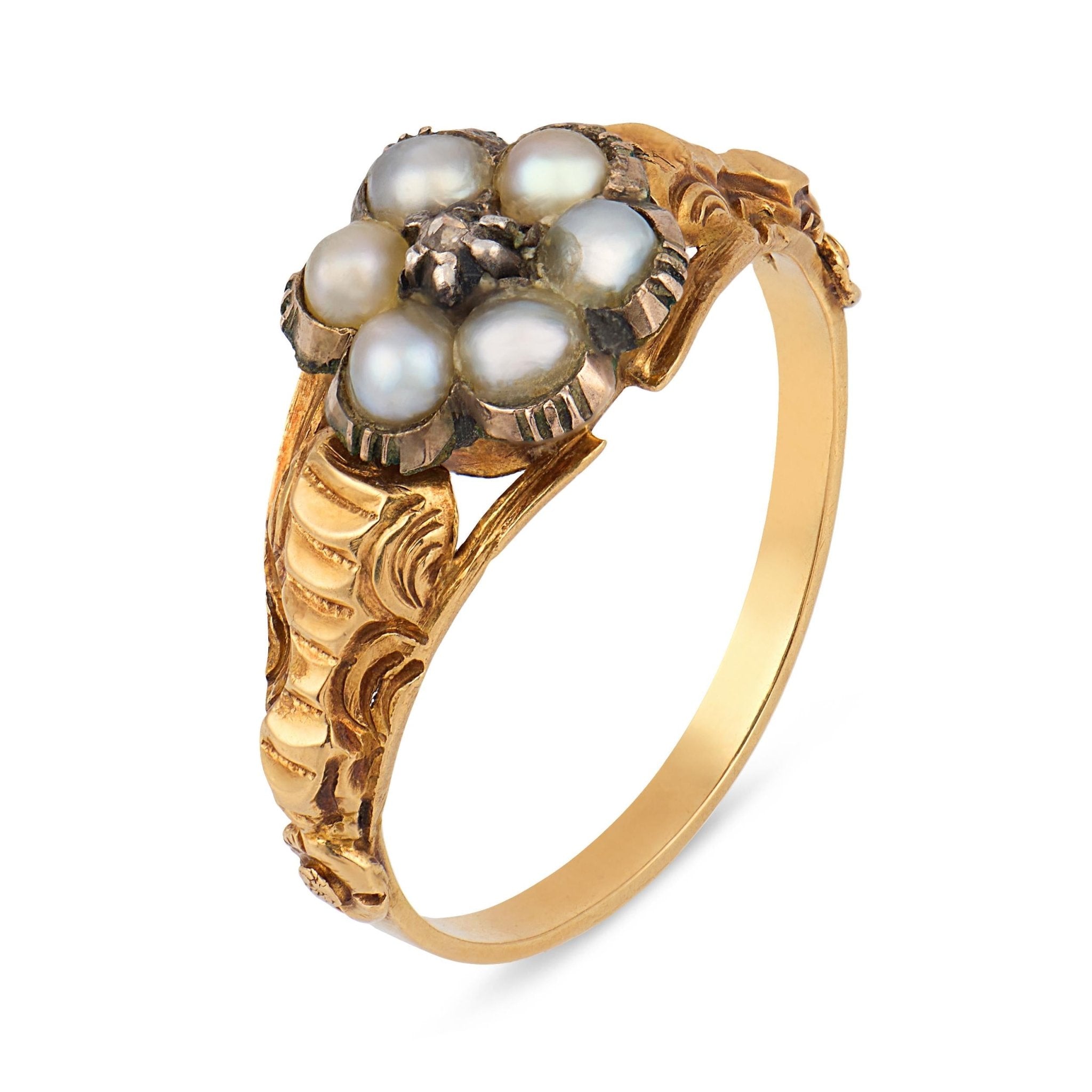 Georgian pearl mourning 9k yellow gold silver ring