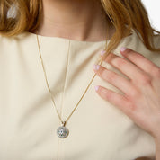 Art Deco old European diamond emerald platinum 14k yellow gold pendant necklace