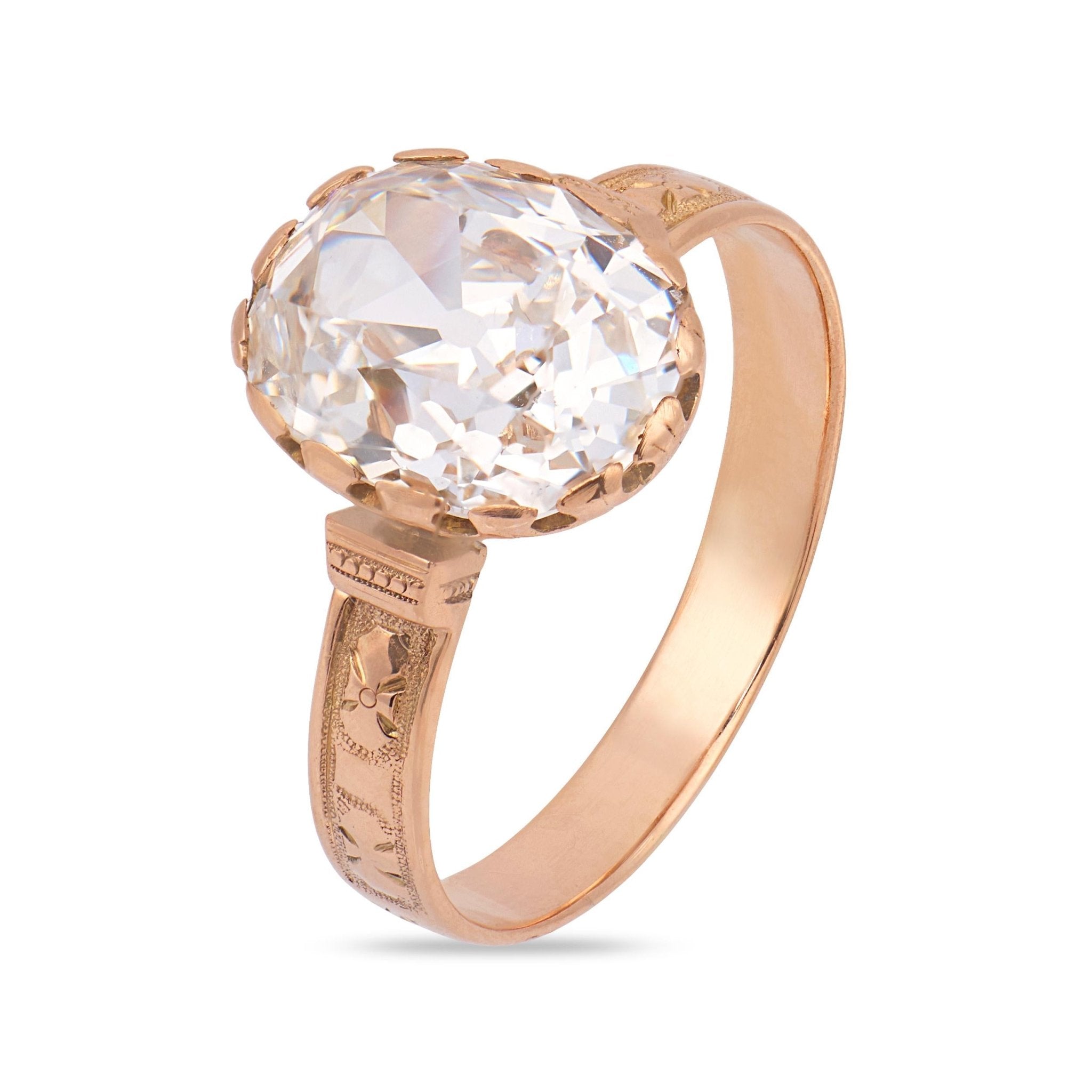 Victorian GIA 3.22 carat old mine cut diamond 14k yellow gold engagement ring