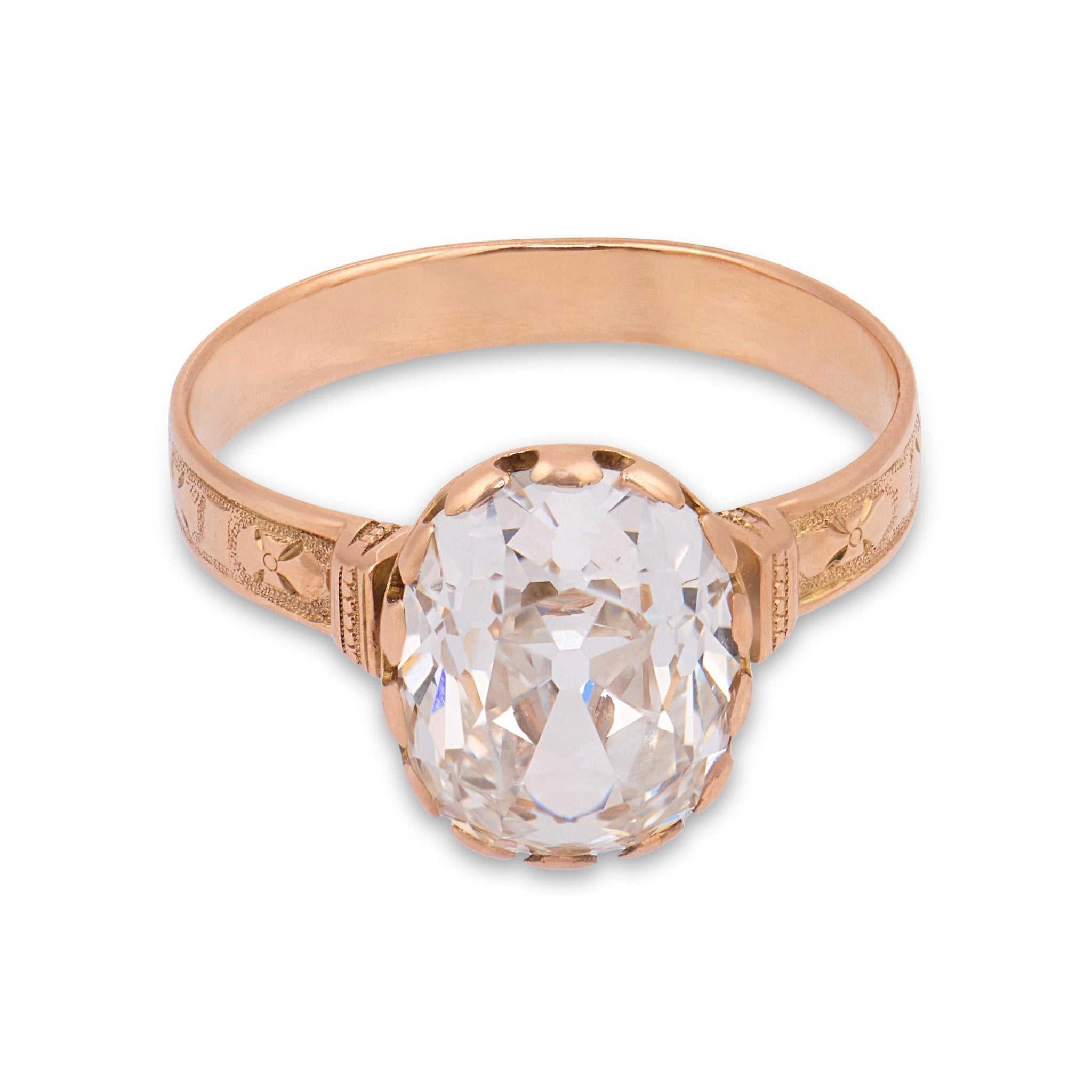 Victorian GIA 3.22 carat old mine cut diamond 14k yellow gold engagement ring