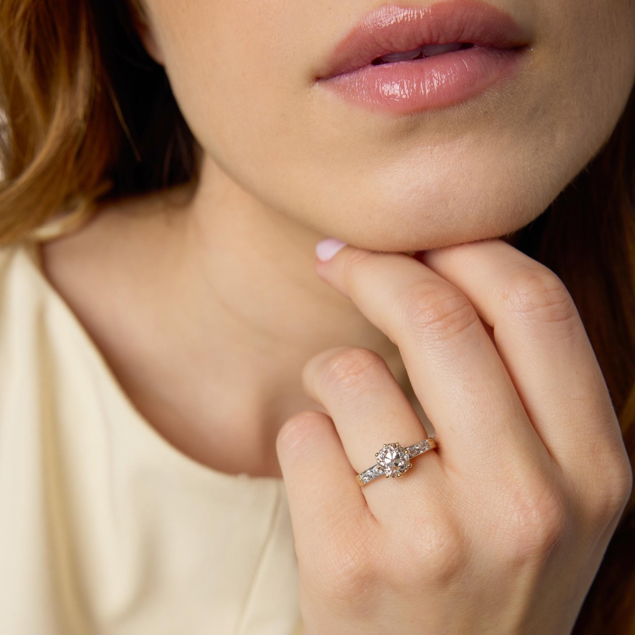 Victorian GIA 1.71 carat old mine cut diamond 18k yellow gold engagement ring