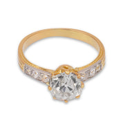 Victorian GIA 1.71 carat old mine cut diamond 18k yellow gold engagement ring
