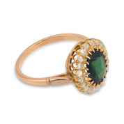 Victorian 2.10 carat green sapphire diamond 18k yellow gold cluster ring