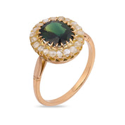 Victorian 2.10 carat green sapphire diamond 18k yellow gold cluster ring