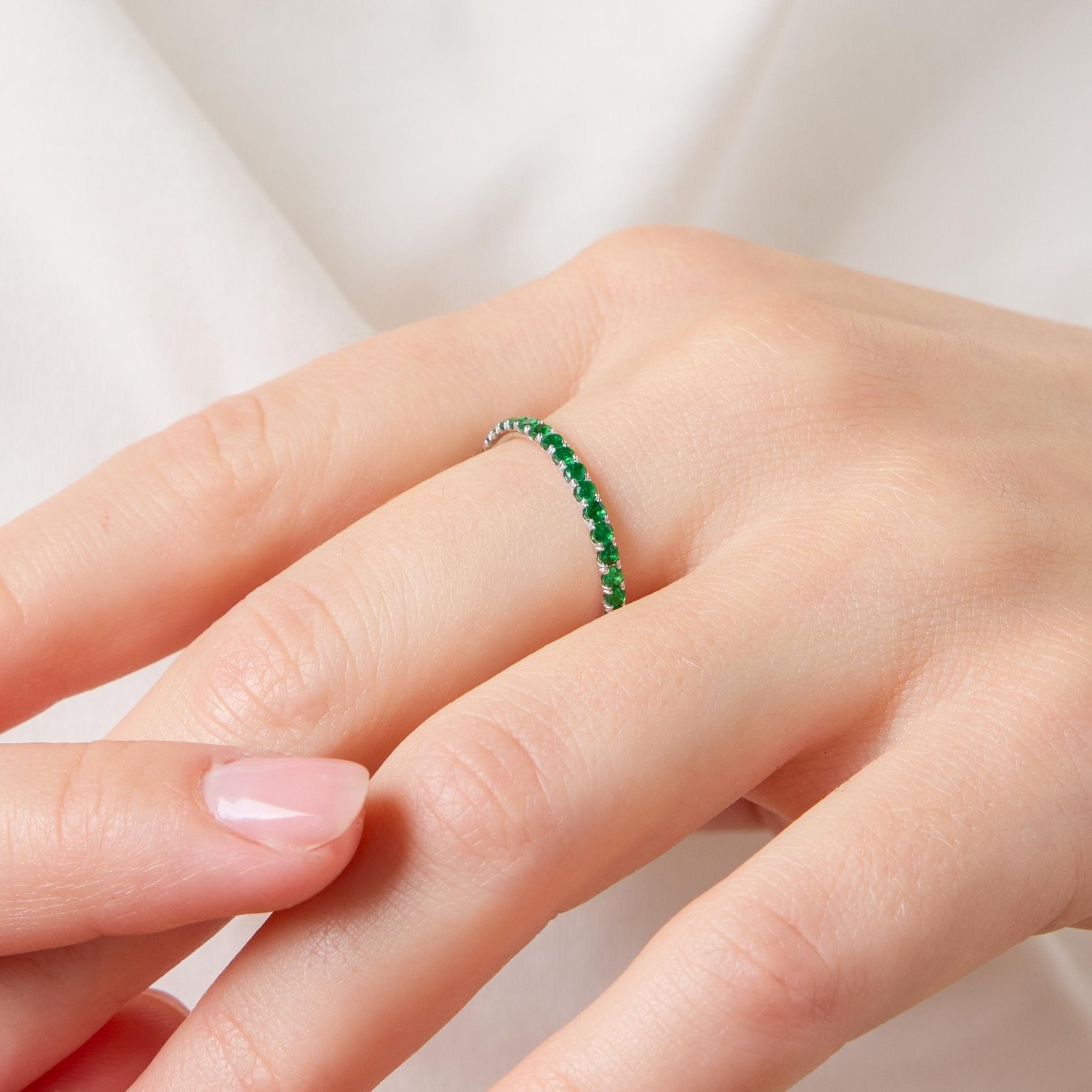 Lugano tsavorite garnet 18k white gold eternity band