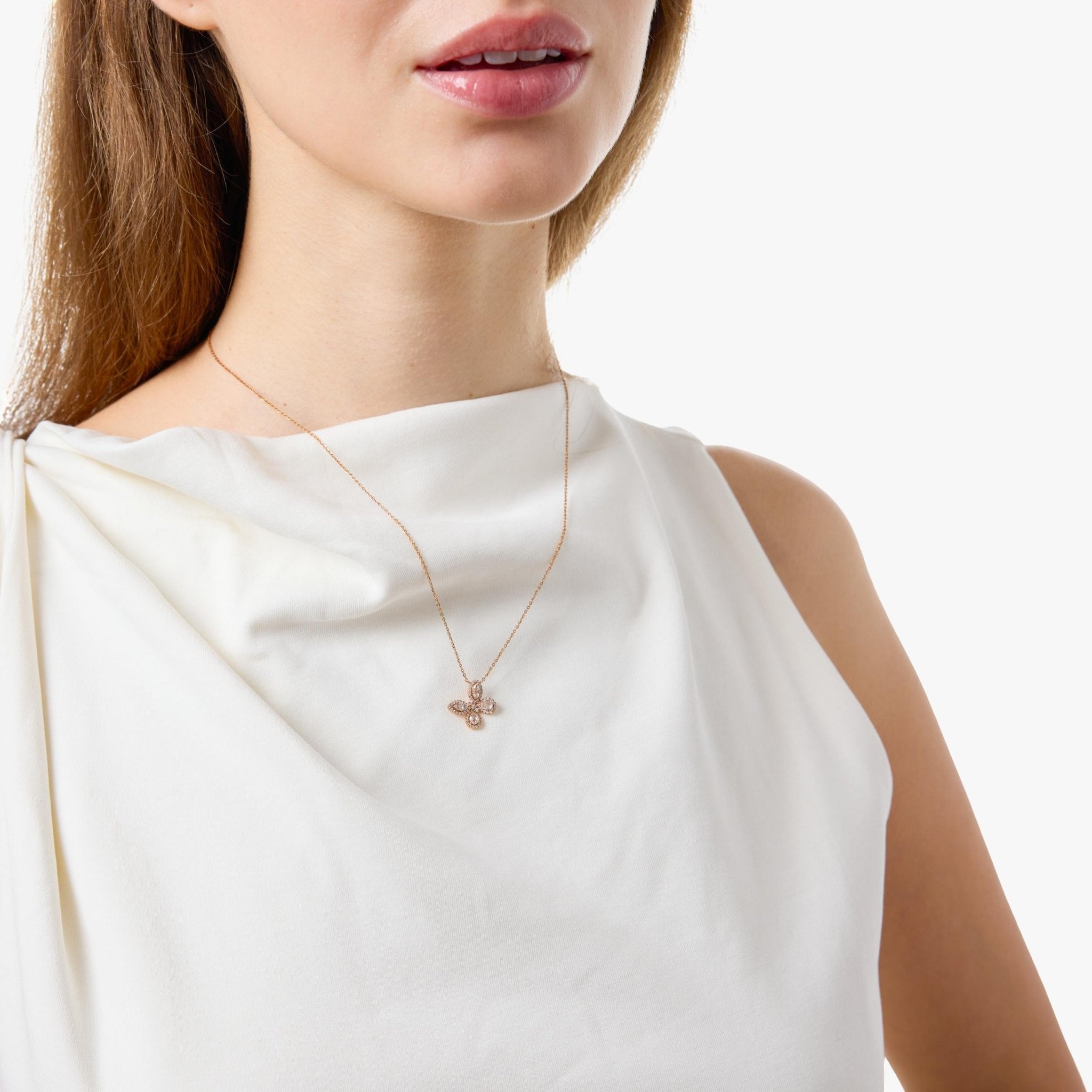 Lugano rose cut diamond 18K rose gold butterfly necklace