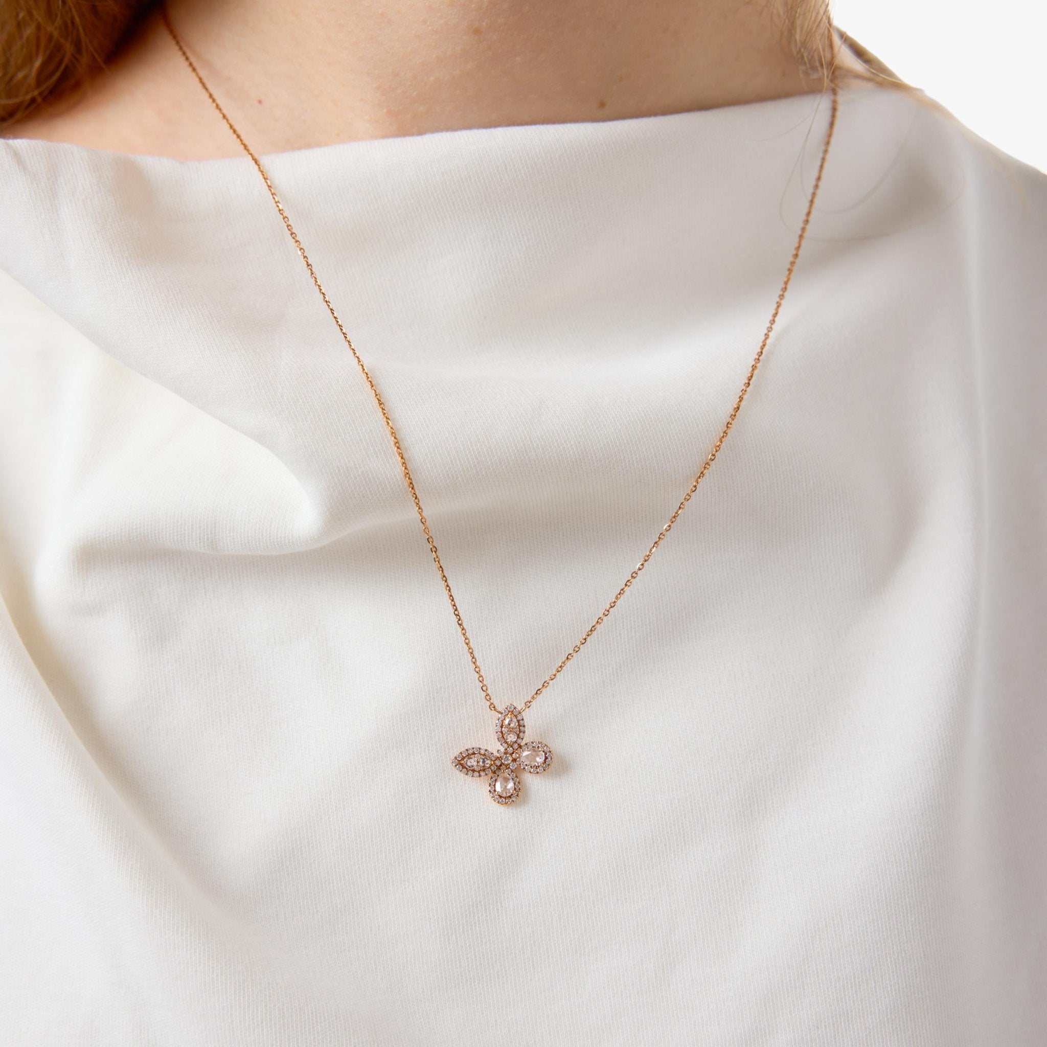 Lugano rose cut diamond 18K rose gold butterfly necklace