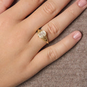 Art Deco 1.41 carat antique cushion cut diamond 14k yellow gold ring