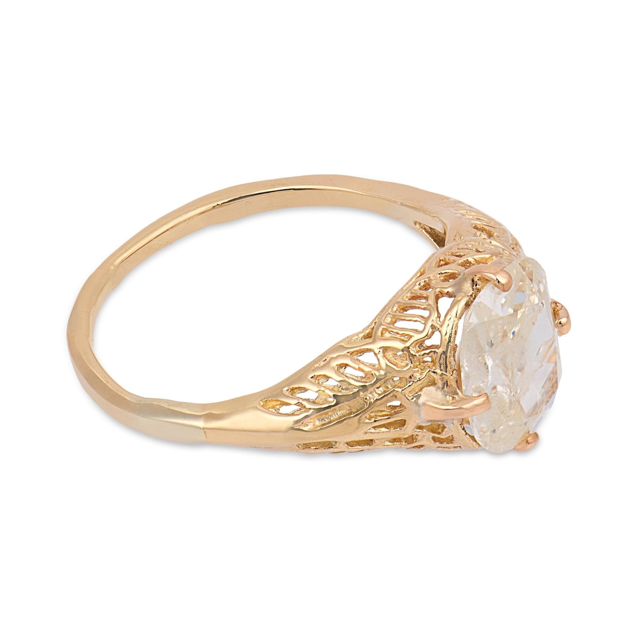 Art Deco 1.41 carat antique cushion cut diamond 14k yellow gold ring