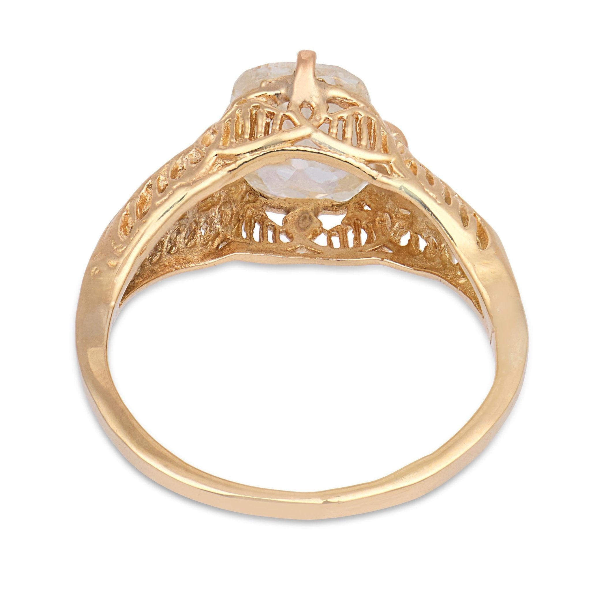 Art Deco 1.41 carat antique cushion cut diamond 14k yellow gold ring