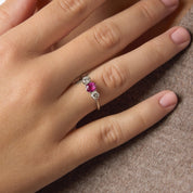 Art Deco ruby diamond three stone platinum ring