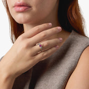 Art Deco ruby diamond three stone platinum ring