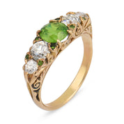 Victorian demantoid garnet old European cut diamond 14k yellow gold ring