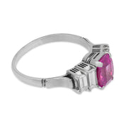 Vintage pink sapphire diamond platinum ring