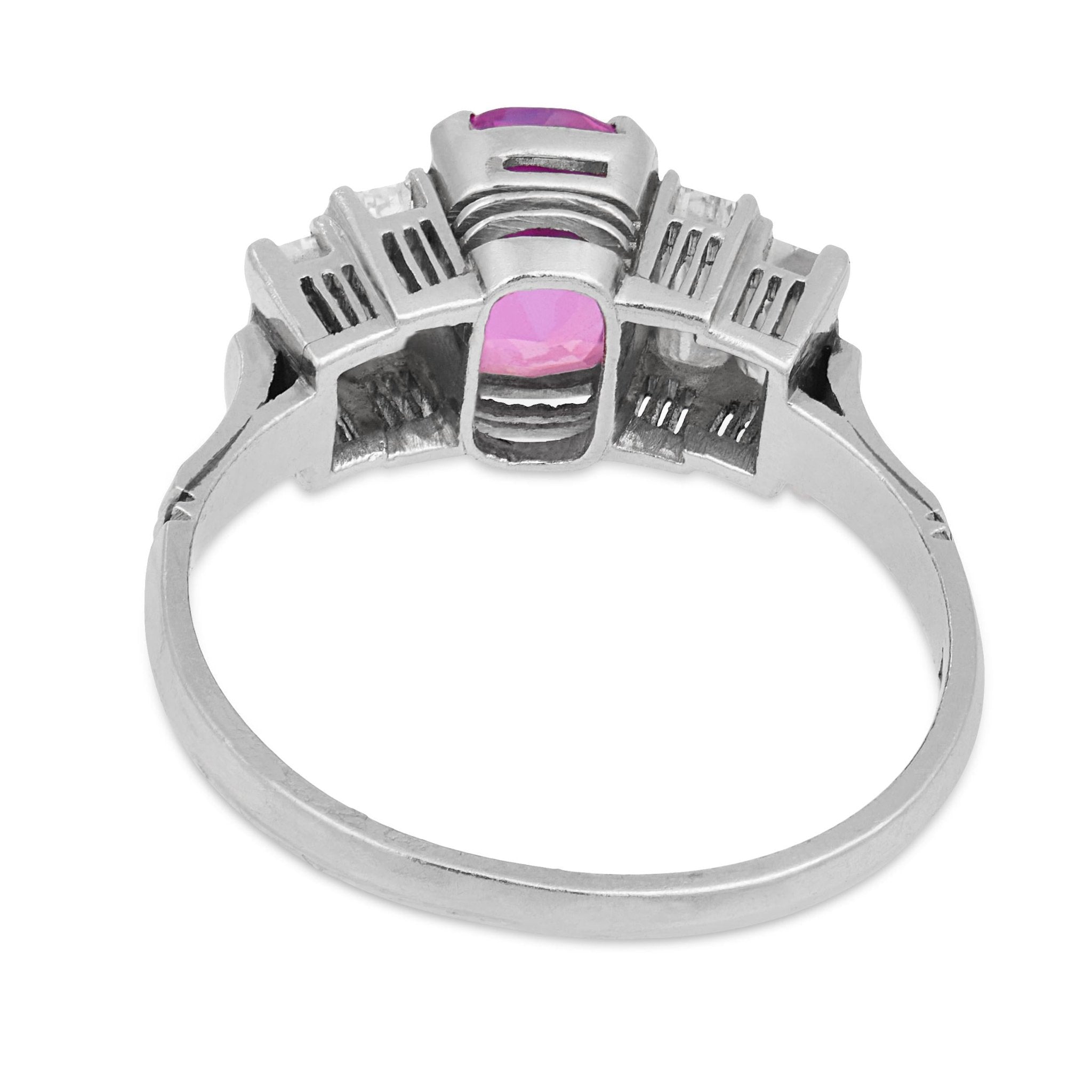 Vintage pink sapphire diamond platinum ring