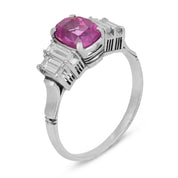 Vintage pink sapphire diamond platinum ring