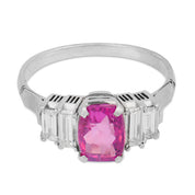 Vintage pink sapphire diamond platinum ring