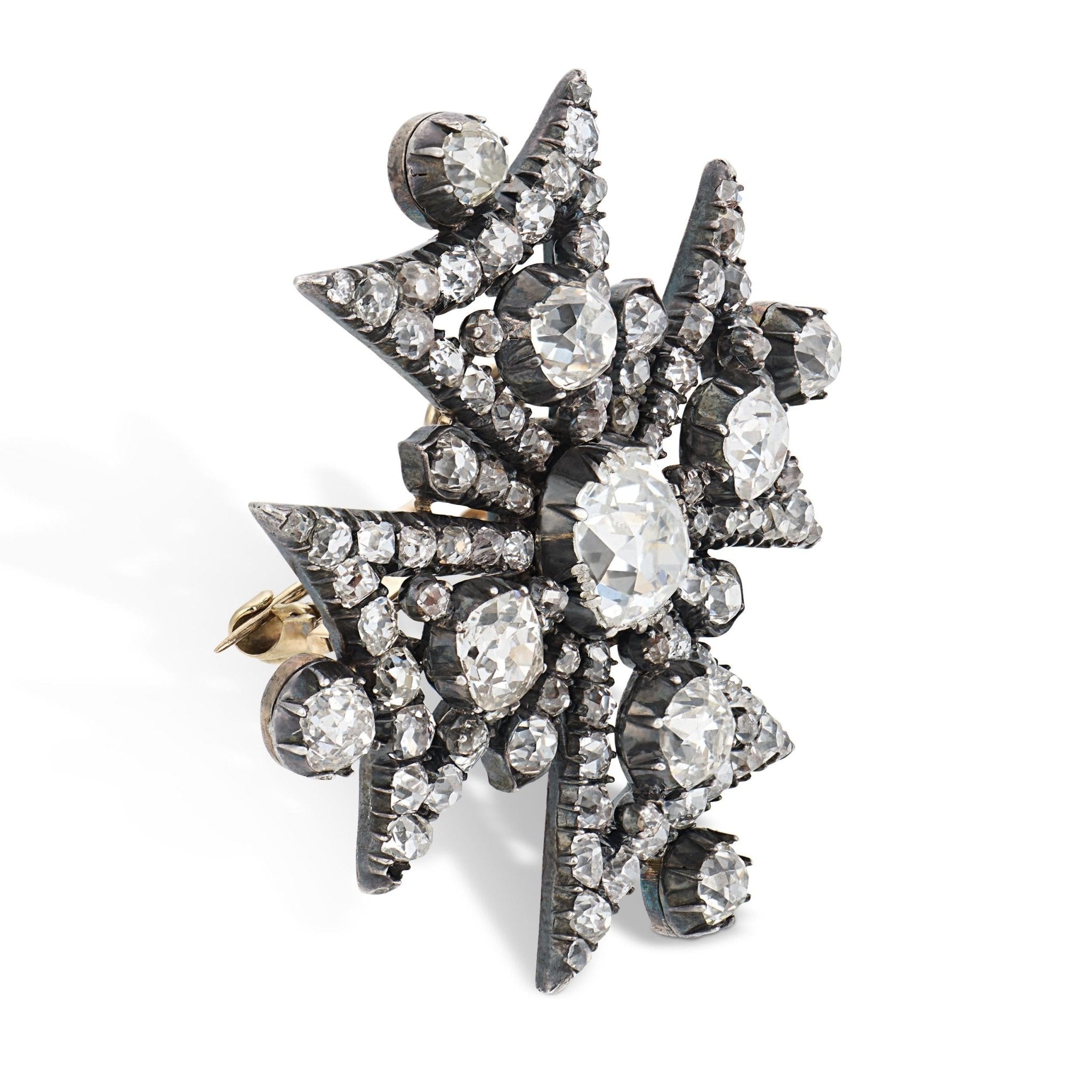Georgian GIA 16 carat old mine cut diamond Maltese cross gold on silver brooch