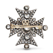 Georgian GIA 16 carat old mine cut diamond Maltese cross gold on silver brooch
