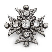 Georgian GIA 16 carat old mine cut diamond Maltese cross gold on silver brooch