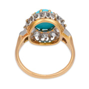 Victorian turquoise rose cut diamond 14k rose gold cluster ring
