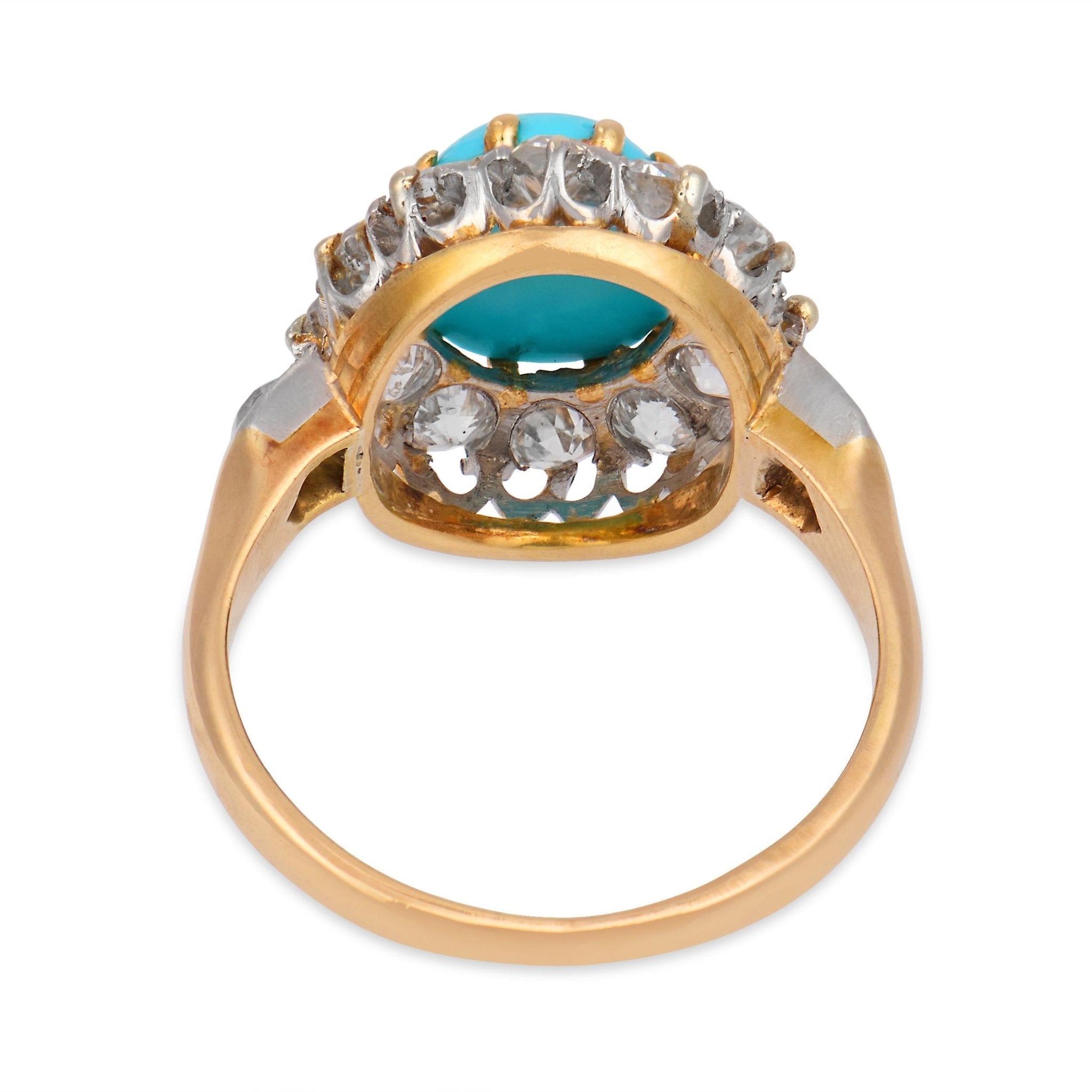 Victorian turquoise rose cut diamond 14k rose gold cluster ring