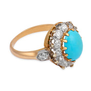 Victorian turquoise rose cut diamond 14k rose gold cluster ring