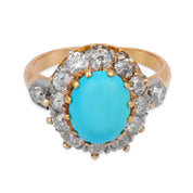 Victorian turquoise rose cut diamond 14k rose gold cluster ring