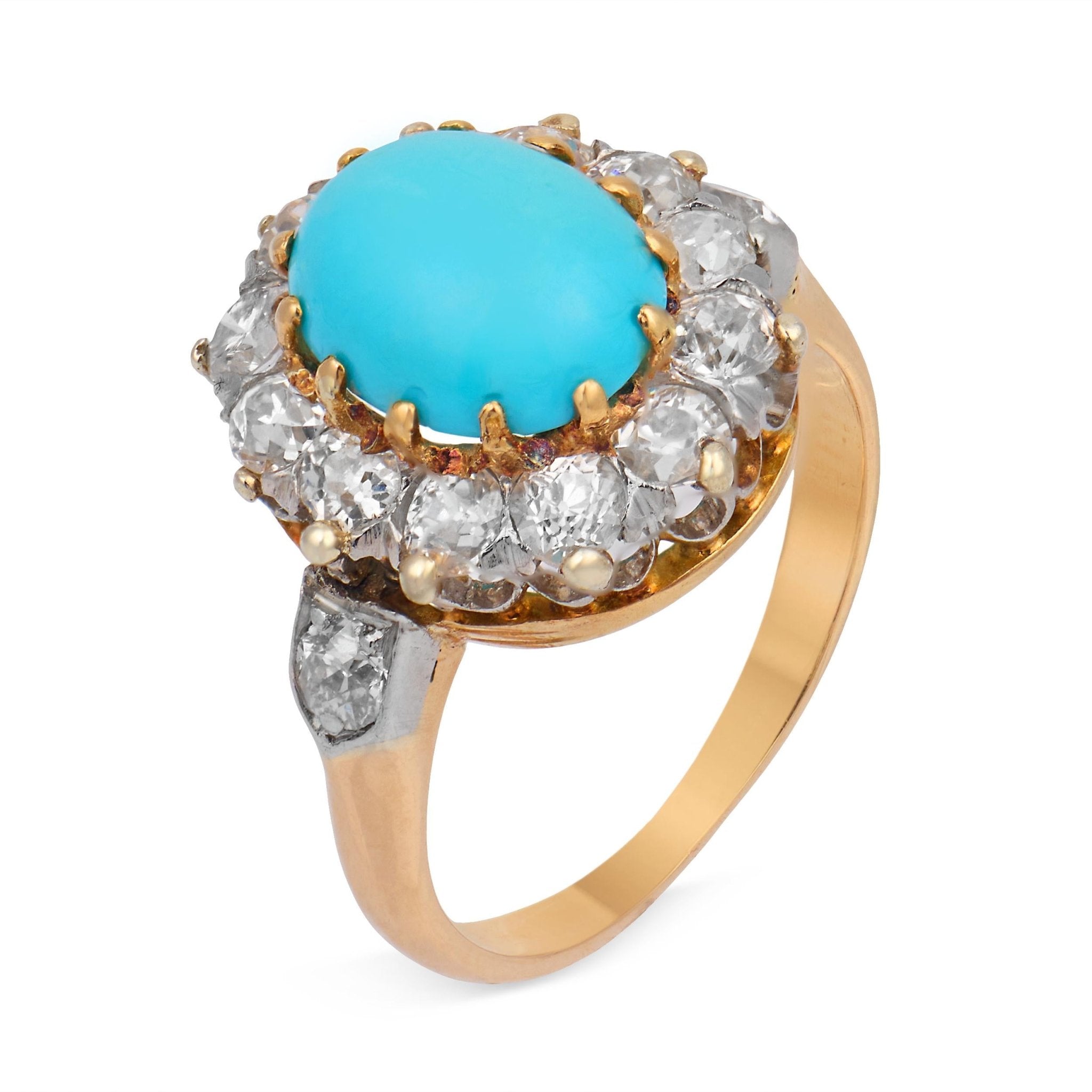 Victorian turquoise rose cut diamond 14k rose gold cluster ring