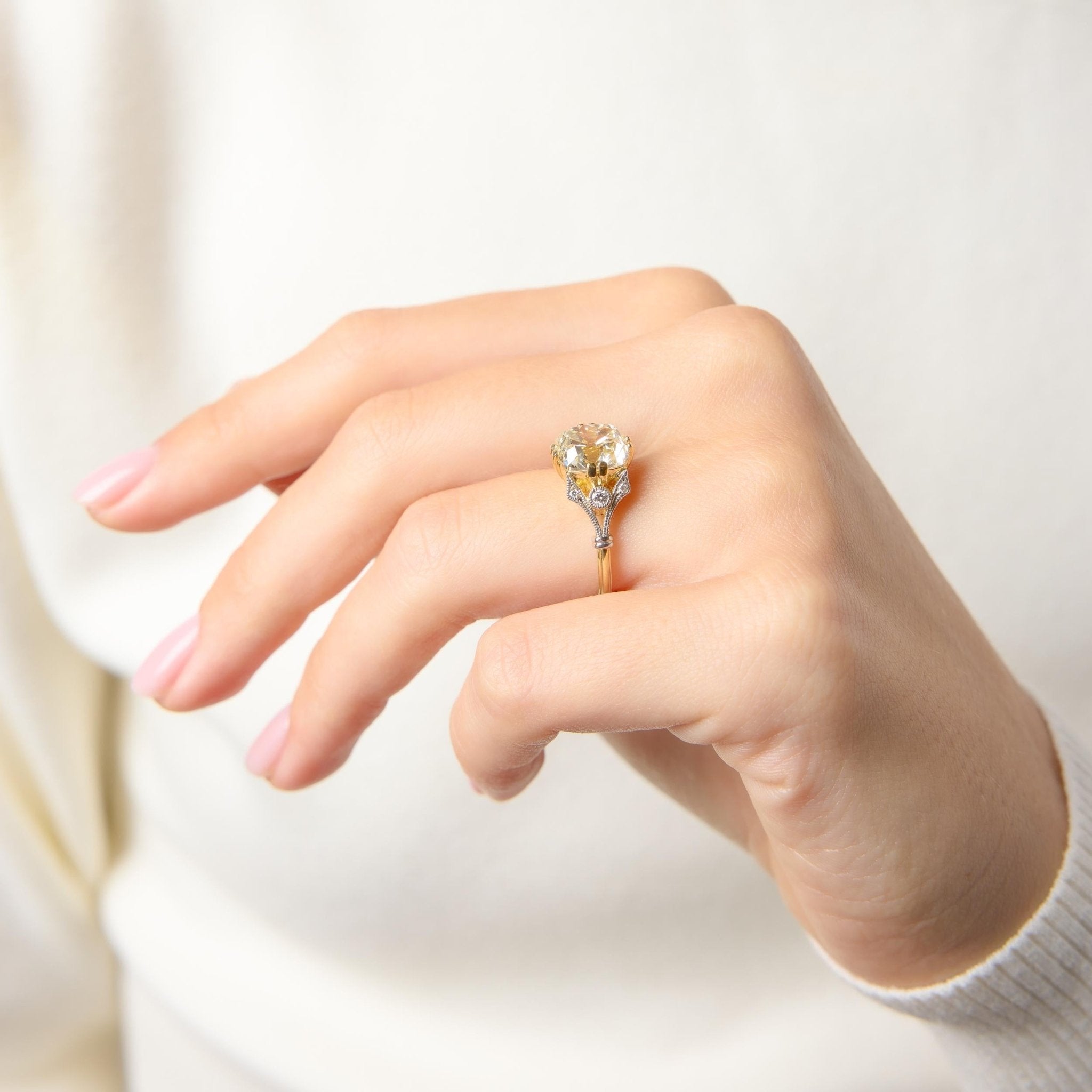 GIA 4.03 carat old mine cut diamond 18k yellow gold engagement ring